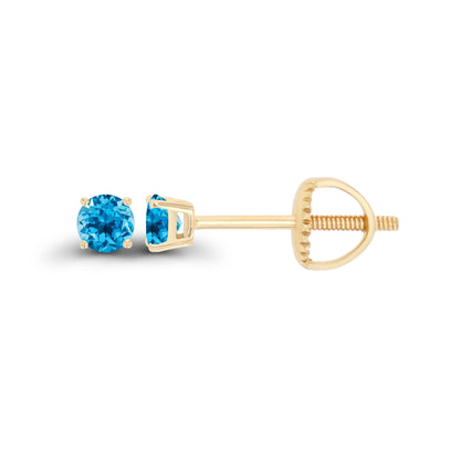 14K Gold Plated 925 Sterling Silver Hypoallergenic 3mm Round Genuine Birthstone Solitaire Screwback Stud Earrings