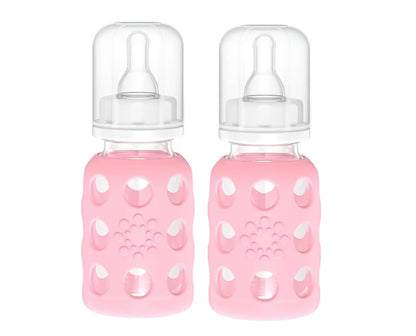 Lifefactory Glass Baby Bottle with Silicone Sleeve 4 Ounce - 2 Pack - Pink