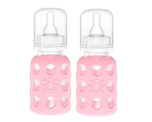 Lifefactory Glass Baby Bottle with Silicone Sleeve 4 Ounce - 2 Pack - Pink