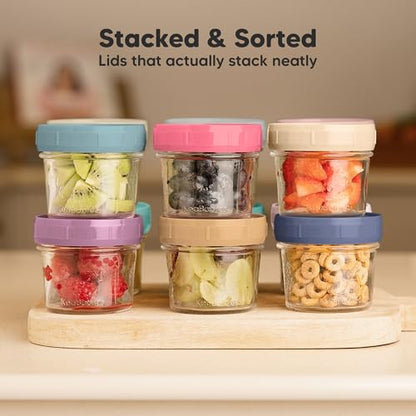 KeaBabies 4pk 8oz & 4pk 4oz Glass Baby Food Containers with Lids - Leak-Proof,Microwavable Small Glass Jars,Baby Purees & Toddler Snack Storage Containers,BPA-Free,Dishwasher & Freezer Safe(Musk Dusk)