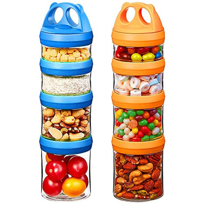 SELEWARE Portable Stackable Food Storage Containers for Snacks Formula Powder and Drinks Twist Lock System Airtight Leak-proof BPA and Phthalate Free 4 Piece Jars 31oz Blue
