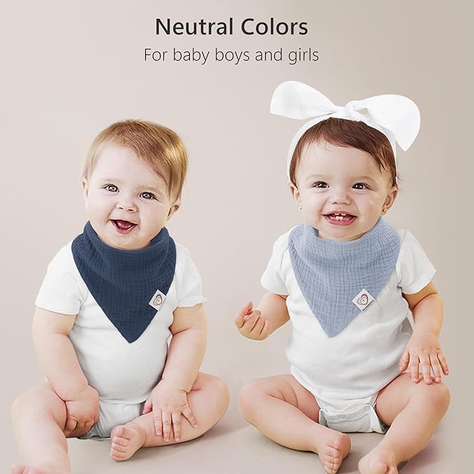 Bearmoss Muslin Baby Bibs 8 Pack Soft Bandana Bibs for Drooling & Teething, Absorbent Burp Cloths with Adjustable Snaps