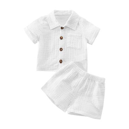 Baby Boys Clothes Set Toddler Infant Boys Button-down Shirt Tops + Cotton Gauze Shorts Summer Outfit 2PCS with Pockets