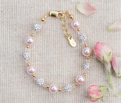 Cherished Moments Children's 14K Gold-plated or Sterling Silver Bracelet with Stardust Beads and Austrian Crystals for Babies, Infants, Toddlers, and Girls Jewelry Gifts