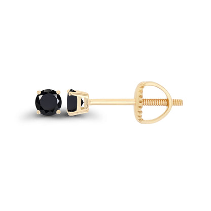 14K Gold Plated 925 Sterling Silver Hypoallergenic 3mm Round Genuine Birthstone Solitaire Screwback Stud Earrings