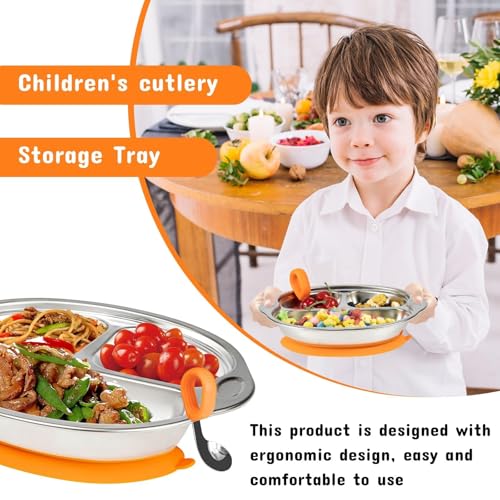 Mrs. Chou® Stainless Steel Baby Suction Plates Divided Designed for Babies and Toddlers, Made of 100% Food-Grade Materials Ideal for Baby-Led Weaning BPA-Free Toddler Feeding Supplies Dishwasher Safe