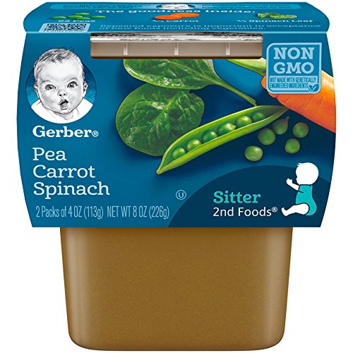 Gerber 2nd Foods Pea, Carrot & Spinach Pureed Baby Food, 4 Ounce Tubs, 2 Count (Pack of 8) & Purees My 1st Vegetables, Box of 6 2 Ounce Tubs (Pack of 2)