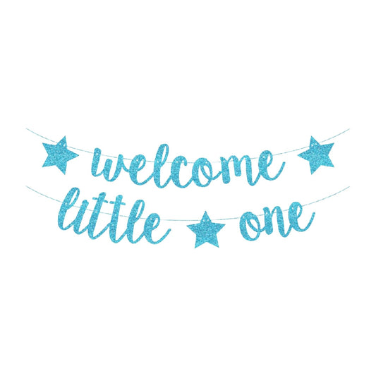 Baby Shower Decorations, Birthday Banner, Welcome Little One Baby Banner for Pre-strung Welcome Sign Gender Reveal Party Neutral Decor Backdrops Supplies (Blue)