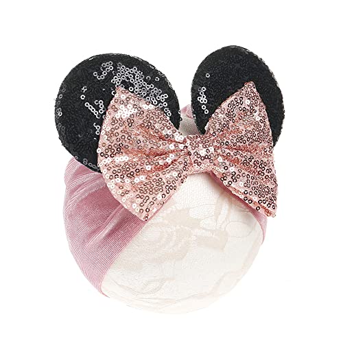 JIAHANG Baby Leopard Bows Turban Knotted Head Wraps, Hair Bows Headbands Stretchy Hair bands for Infant Toddlers Girls (pink leopard)