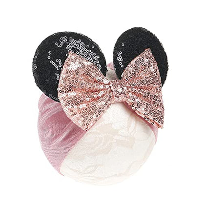 JIAHANG Baby Leopard Bows Turban Knotted Head Wraps, Hair Bows Headbands Stretchy Hair bands for Infant Toddlers Girls (pink leopard)