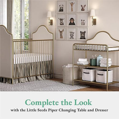 Little Seeds Piper Upholstered Metal Crib, Gold