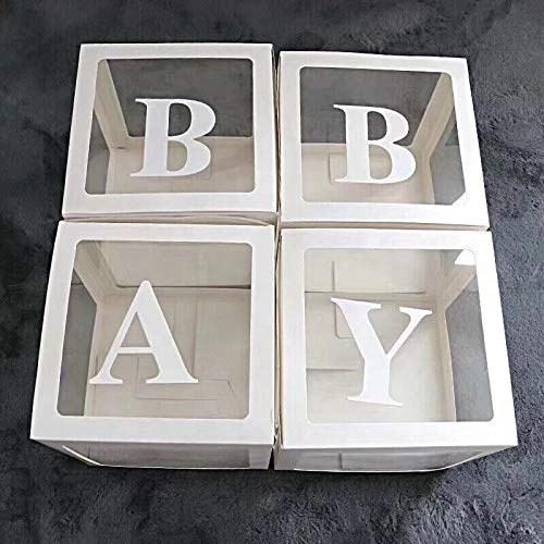 Baby Shower Decorations for Girl and Boy - 6 Clear Boxes with OH and BABY Stickers - Gender Reveal Transparent Box for Balloons, Birthday, Bridal Shower And Wedding Decorations
