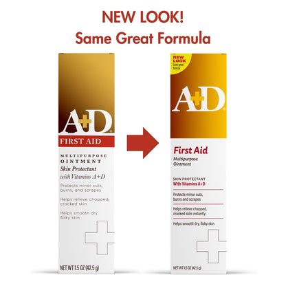 A+D First Aid Healing Ointment - Moisturizing Skin Protectant for Dry Cracked Heels, Elbows, Hands and Lips - Use After Hand Washing, Packaging May Vary, Multicolor – 1.5 oz Tube