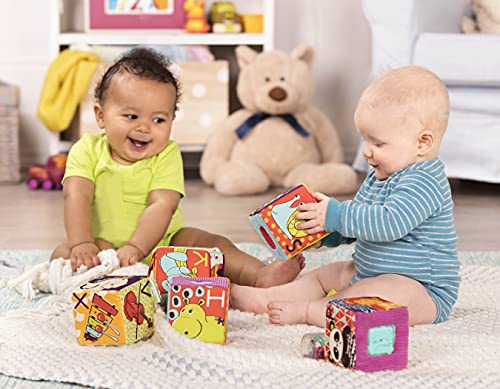 B. Toys Soft Fabric Building Blocks for Toddlers - Educational Alphabet Blocks with Textured Shapes - Stack & Play ABC Blocks for 6 Months+