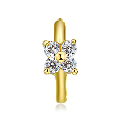 14k Yellow Gold Flower CZ Huggie Earrings (10 x 10 mm) - 2 Different Color Available