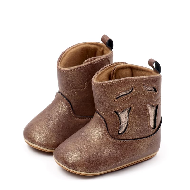 Kuner Baby Cowboy Boots Western Boots Toddler Cowboy Bootie Soft Sole Non-Slip Crib Shoes for Infant Boys Girls0-18 Months