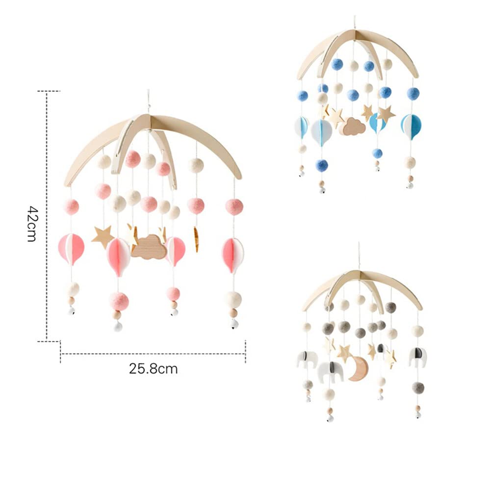 Baby Mobile for Crib, Wooden Baby Crib Mobile with Felt Ball Decor, Baby Crib Nursery Mobile Star Moon for Baby Boys and Girls, Boho Hanging Decor Baby Bed Bell Crib Rattle Hanging Wind Chime Blue