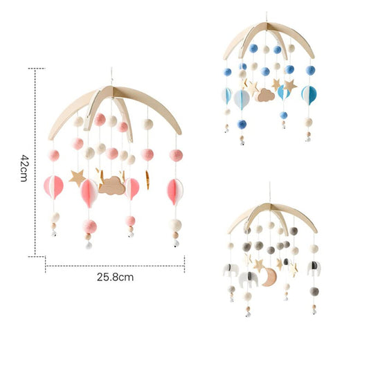 Baby Mobile for Crib, Wooden Baby Crib Mobile with Felt Ball Decor, Baby Crib Nursery Mobile Star Moon for Baby Boys and Girls, Boho Hanging Decor Baby Bed Bell Crib Rattle Hanging Wind Chime Blue