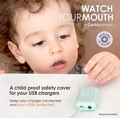 Geddy´s Mom Watch Your Mouth USB Charger Protector Award-Winning Baby Proof Cord Protector| BPA & Phthalate-Free Charger Protector | Electrical Safety Baby Products (3-Pack, White)