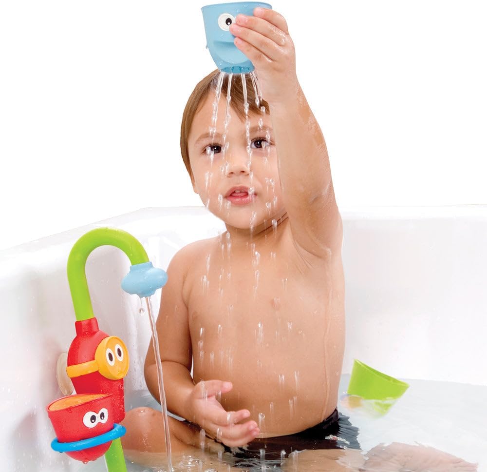 Yookidoo Toddler and Baby Bath Toy (Ages 1-3): Flow N Fill - 3 Stackable Play Cups - Battery Operated Interactive Hose Toy & Tumblers with Multiple Play Aspects - Make Bath Time Maigcal (No Mold)