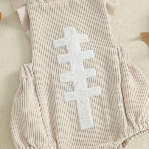 Football Baby Girl Outfit Embroidery Football Romper Ruffle Sleeve Corduroy Bodysuit Overalls Game Day Clothes