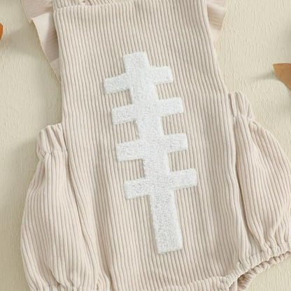 Football Baby Girl Outfit Embroidery Football Romper Ruffle Sleeve Corduroy Bodysuit Overalls Game Day Clothes