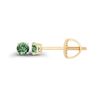 14K Gold Plated 925 Sterling Silver Hypoallergenic 3mm Round Genuine Birthstone Solitaire Screwback Stud Earrings