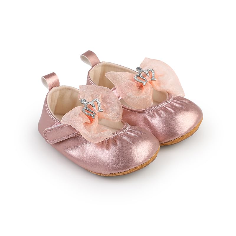 HsdsBebe Infant Baby Girls Mary Jane Flats Bow Non-Slip Soft Sole Princess Toddler First Walkers Sneaker Wedding Dress Shoes