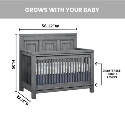 Soho Baby Manchester Premium 4-in-1 Convertible Crib, Flat-Top Headboard, Rustic Gray, GreenGuard Gold Certified