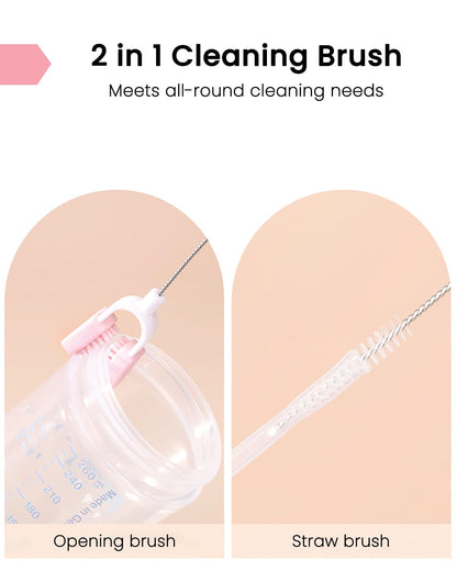 6-in-1 Travel Baby Bottle Brush Cleaning Kit, Travel Bottle Cleaner Kit with Silicone Bottle Brush, Nipple Brush, Straw Brush, Drying Rack, Dispenser, Organizer, Baby Travel Essential - Pink