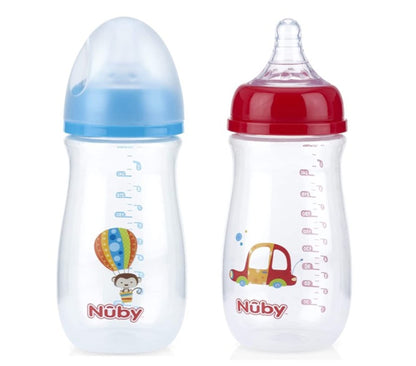 Nuby Wide Neck Bottle with Anti-Colic Air System, Colors/Prints May Vary, 1 Pack of 1 Bottle