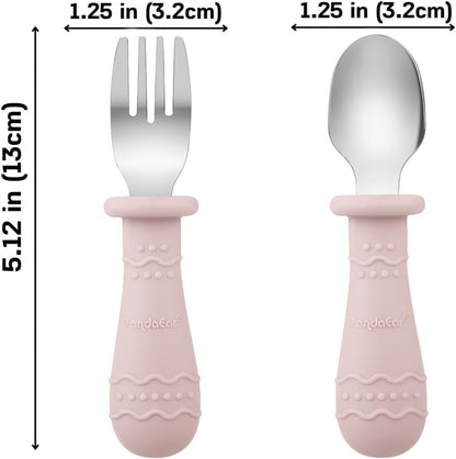 PandaEar 6 Pack Toddler Plates and Utensils Set, 2 Pack Silicone Baby Plates with Suction and 4 Stainless Steel Baby Spoons Forks, Toddler Dinnerware Set, Baby Dishes
