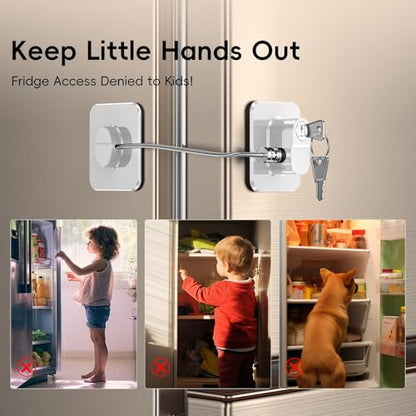 2 Pack Refrigerator Door Lock, Child Proof Fridge Door Lock for Kitchen Freezer, Cabinets and Drawers, Air Oven Air Fryer, Closets, Windows, Doors-No Tools Need or Drill (Patent) (2 pcs Black Lock)