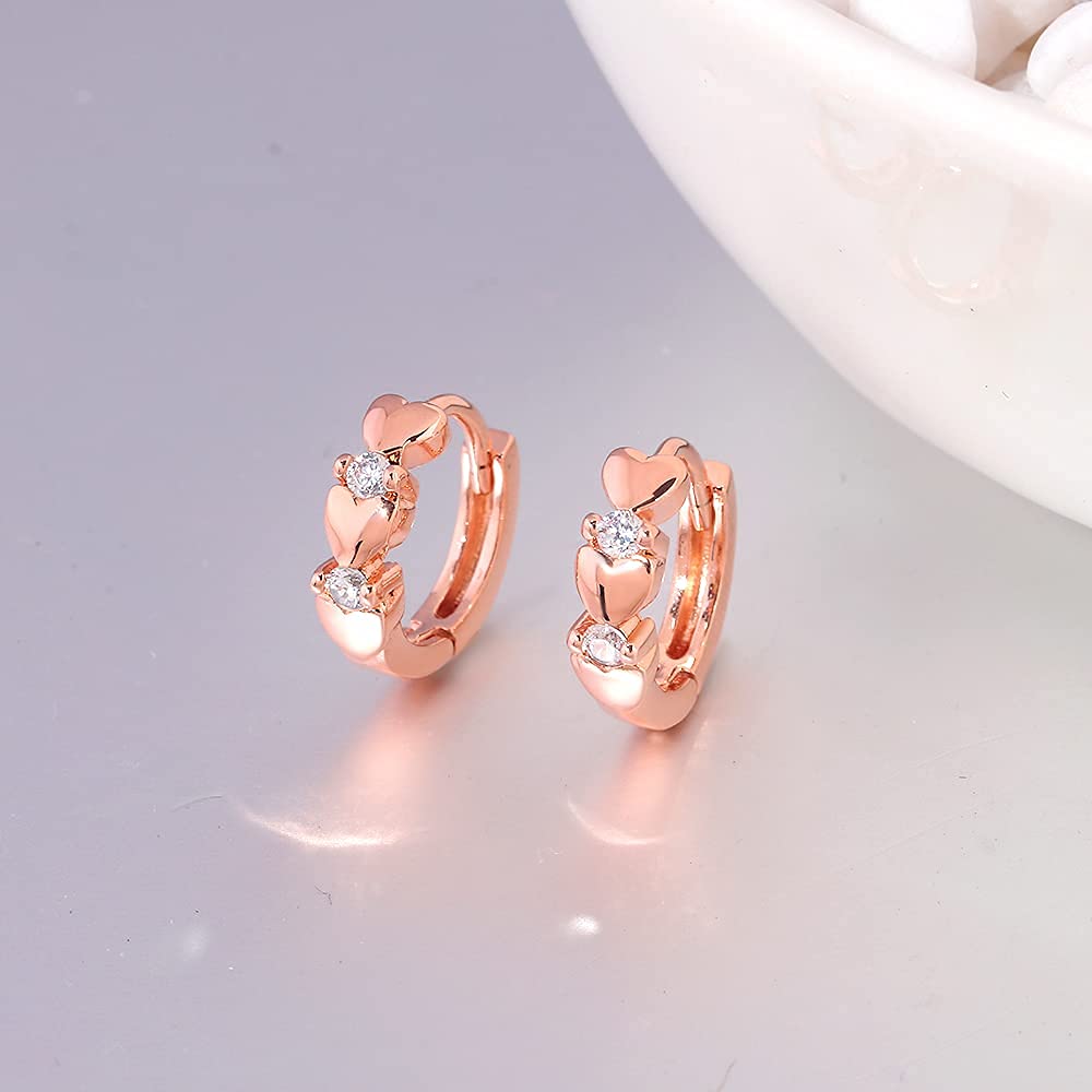 CiNily 14K White Gold Plated Small Hoop Earrings for Women Girls Heart Cubic Zirconia Hypoallergenic Earrings