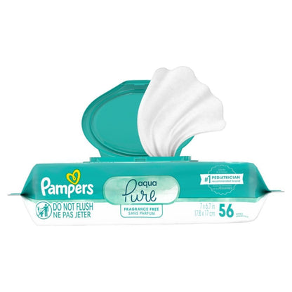Pampers Baby Wipes Aqua Pure, 99% water-based wipes, Hypoallergenic and Unscented Infant Wipe, 896 Total (16 Flip-Top Packs)