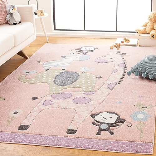 SAFAVIEH Carousel Kids Collection Accent Rug - 4' x 6', Ivory, Animal Design, Non-Shedding & Easy Care, Ideal for High Traffic Areas for Boys & Girls in Playroom, Nursery, Bedroom (CRK120A)