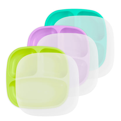 Re-Play Toddler Plates with Dividers - Deep-Walled 3 Compartments Divided Plates for Kids - Dishwasher & Microwave Safe - Made in USA - Set of 3-7.37" x 7.37" x 1.25" - Princess
