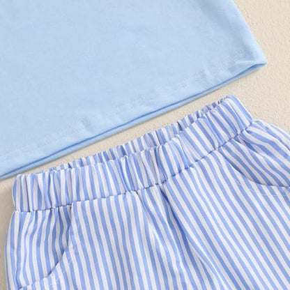 fhutpw Baby Toddler Boy Summer Clothes Embroidery Pattern Short Sleeve Tops & Casual Shorts 6 12 18 Months Outfits Sets