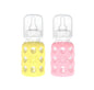 Lifefactory Glass Baby Bottles with Silicone Protection - 2-Pack, 4 oz Bottles, Pink & Banana