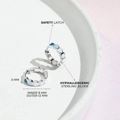 925 Sterling Silver Tiny Heart Enamel Huggie Hoop Earrings - Multicolored Heart Themed Hoops