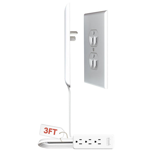 Sleek Socket Original & Patented Ultra-Thin Outlet Concealer with Cord Concealer Kit, Flat Extension Cord with Multi Outlets Power Strip, Ideal for Home Improvement, Hide Bulky and Messy Cords
