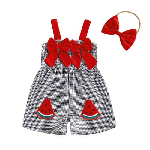 Boho Baby Girl Clothes Summer Toddler Tank Romper Sleeveless Bowknot Ruffle Overalls Jumpsuit Shorts With Headband