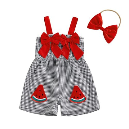 Boho Baby Girl Clothes Summer Toddler Tank Romper Sleeveless Bowknot Ruffle Overalls Jumpsuit Shorts With Headband