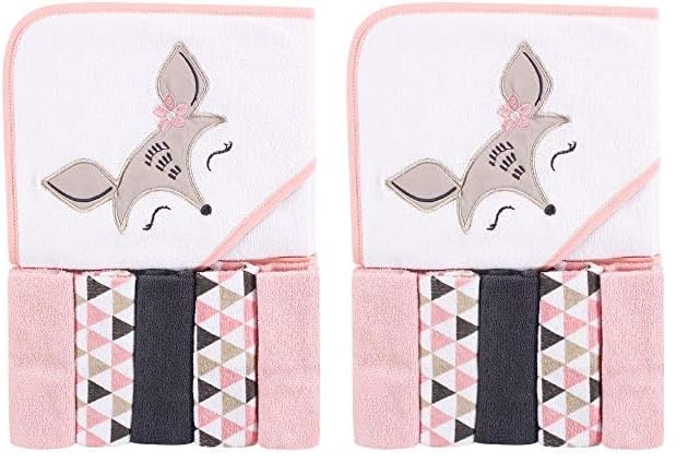Luvable Friends Unisex Baby Hooded Towel with Five Washcloths, Cotton,Polyester,Ikat Elephant, One Size