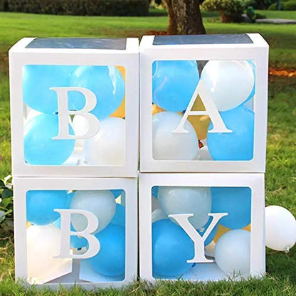 Baby Shower Decorations for Girl and Boy - 6 Clear Boxes with OH and BABY Stickers - Gender Reveal Transparent Box for Balloons, Birthday, Bridal Shower And Wedding Decorations