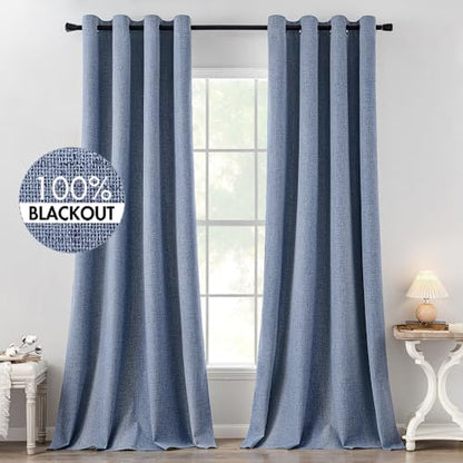 MIULEE 100% Blackout Linen Textured Curtains for Bedroom Solid Thermal Insulated Natural Beige Grommet Room Darkening Curtains & Drapes Luxury Decor for Living Room Nursery 52 x 84 Inch (2 Panels)