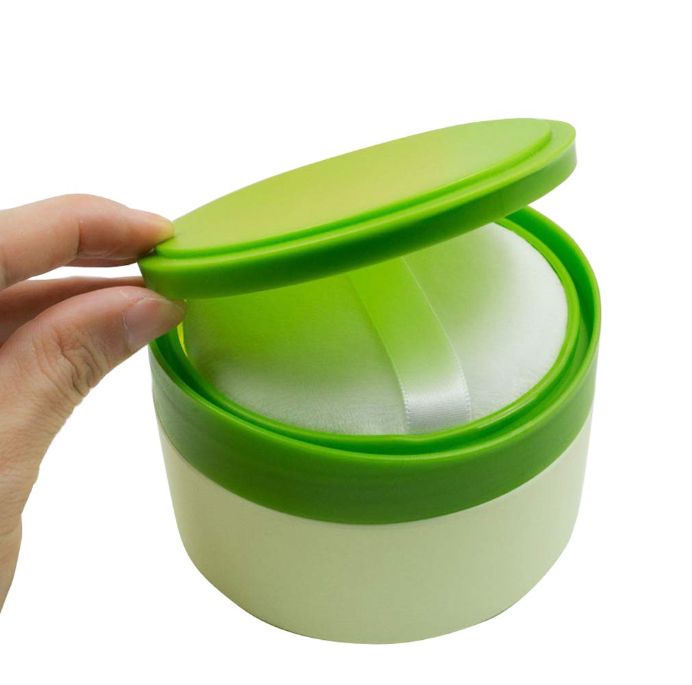 1Pcs Baby After-Bath Puff Box Body Talcum Powder Box Case Container Dispenser with Sifter and Powder Puff for Travel and Home Use(Green)