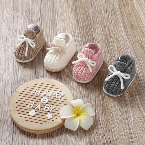 LAWKUL Baby Booties Knit Newborn Shoes Cozy First Walkers Infant Toddler Boots for Boy Girls 0-3 Months