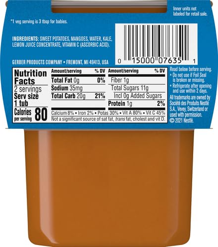 Gerber Purees 2nd Foods Sweet Potato Mango Kale Baby Food, 4 oz, 2 ct