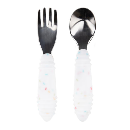 Bumkins Disney Baby Utensils Set, Chewtensils Silicone Spoons for Dipping, Self-Feeding, Baby Led Weaning, Trainer Learning, First Stage Eating, Soft Fork and Spoon, Babies 6 Months, Minnie Mouse